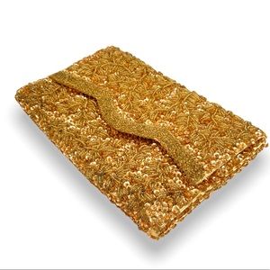 Vintage 1950’s LA REGALE Envelope Clutch Purse - Handmade w/ Gold Sequin & Beads